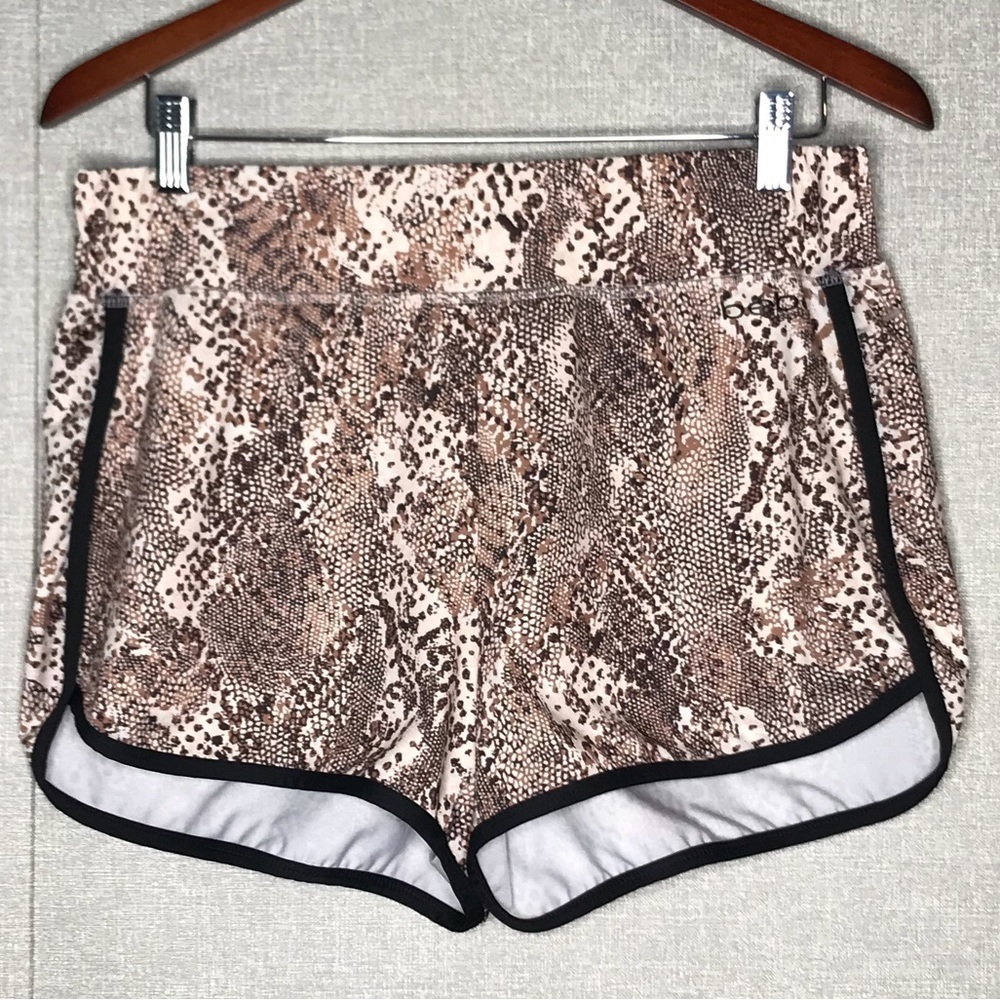 Bebe Sport Tan and Black Snake Print Shorts with Black Trim